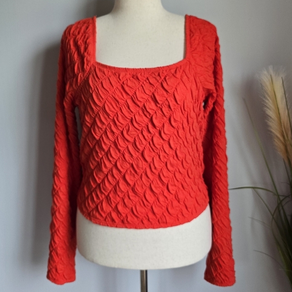 Anthropologie New Maeve Long Sleeve Modern Popcorn Crop Top Womens Size Large - Picture 12 of 12